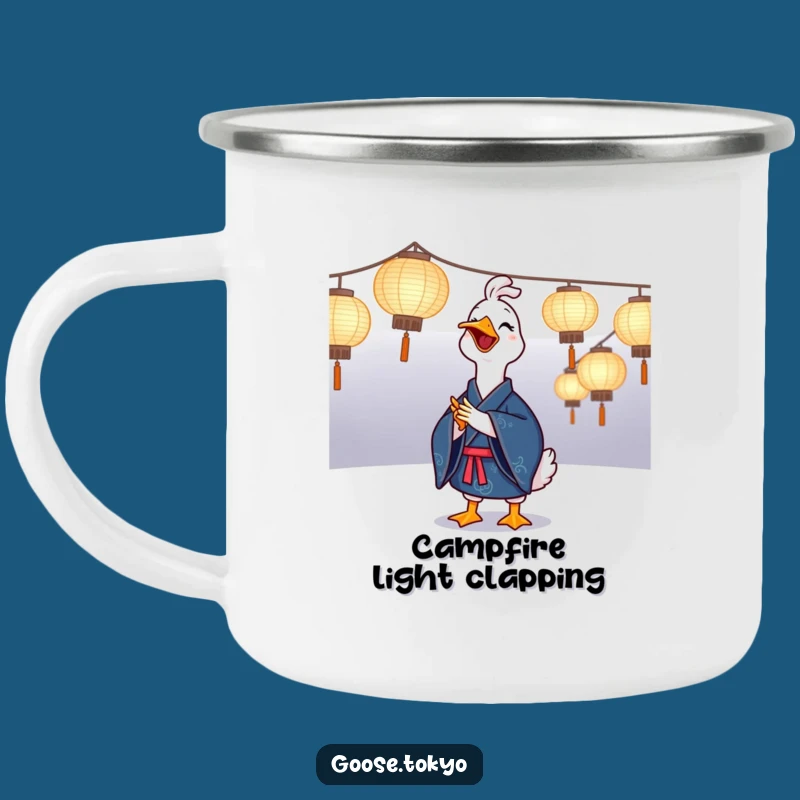 Funny Goose Kimono Camping Mug: Joyful Goose with Lanterns, Rustic Funny Gift for Outdoors