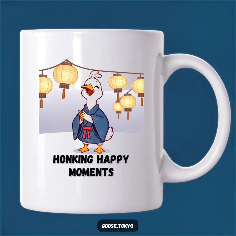 Funny Goose Kimono Mug: Joyful Goose with Lanterns, Perfect Funny Gift for Festival Lovers