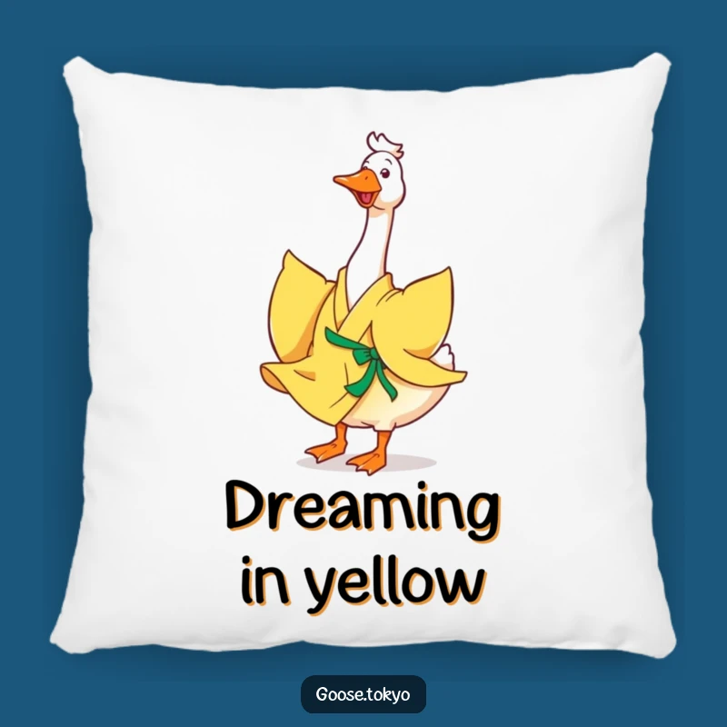Funny Goose Pillow: Yellow Kimono Twirl Accent - Cozy Gift!