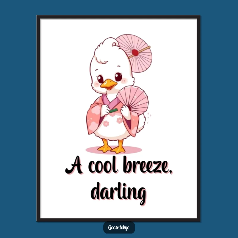 Funny Goose Art Print: Pink Floral Fan Decor - Whimsical Gift!