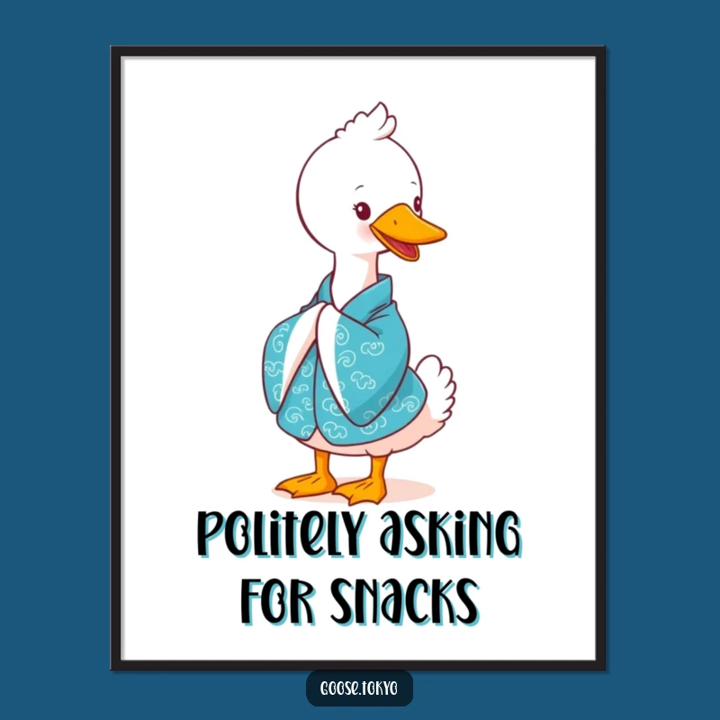 Funny Goose Art Print: Blue Kimono Bow Decor - Whimsical Gift!