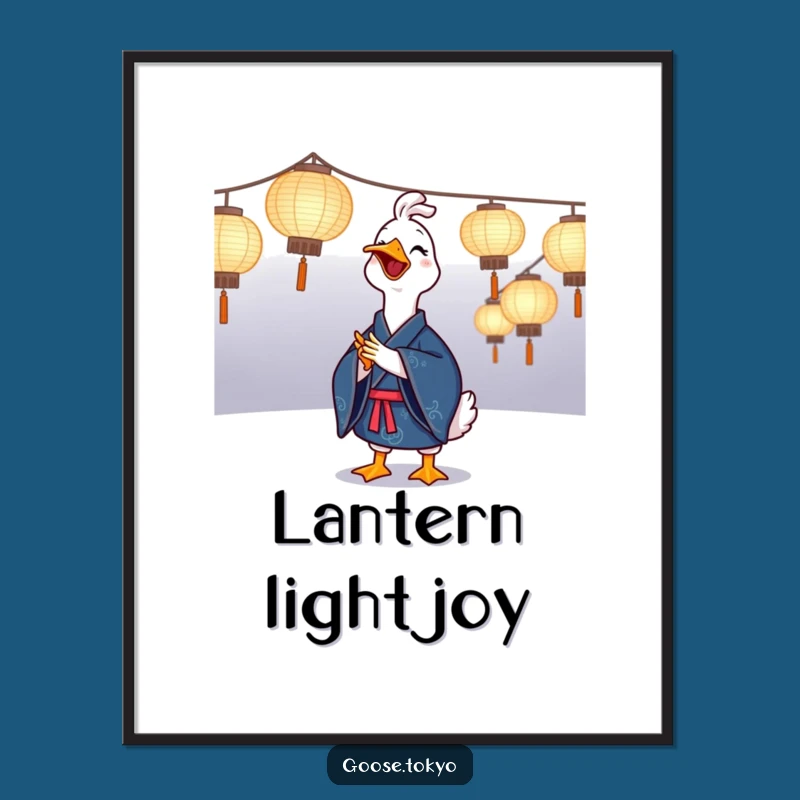 Funny Goose Kimono Poster: Joyful Goose with Lanterns, Vibrant Funny Gift for Decor