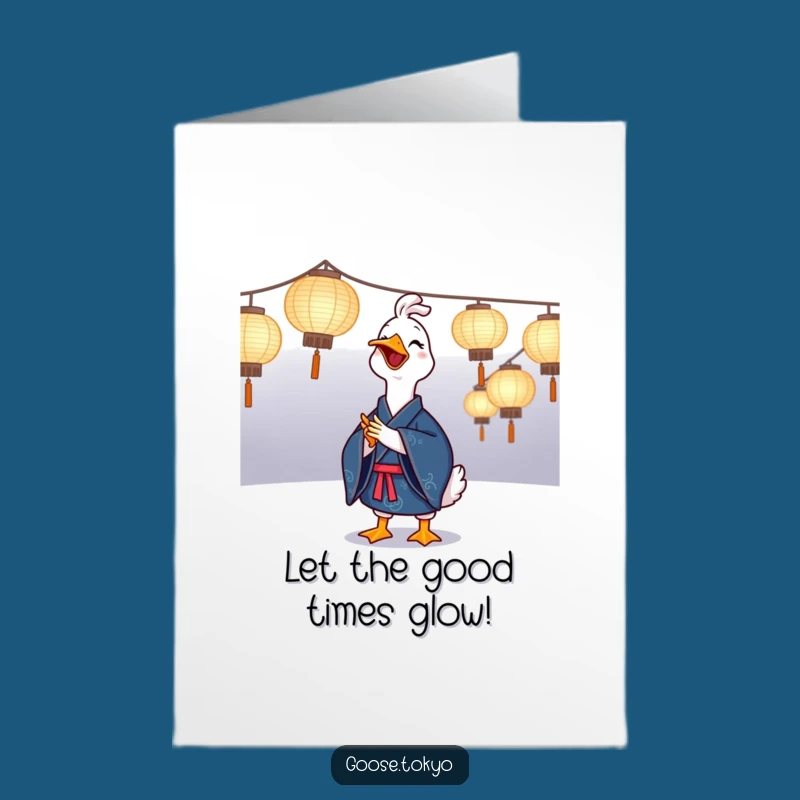 Free Printable Birthday Card: Joyful Goose Claps Lanterns, Festive & Funny