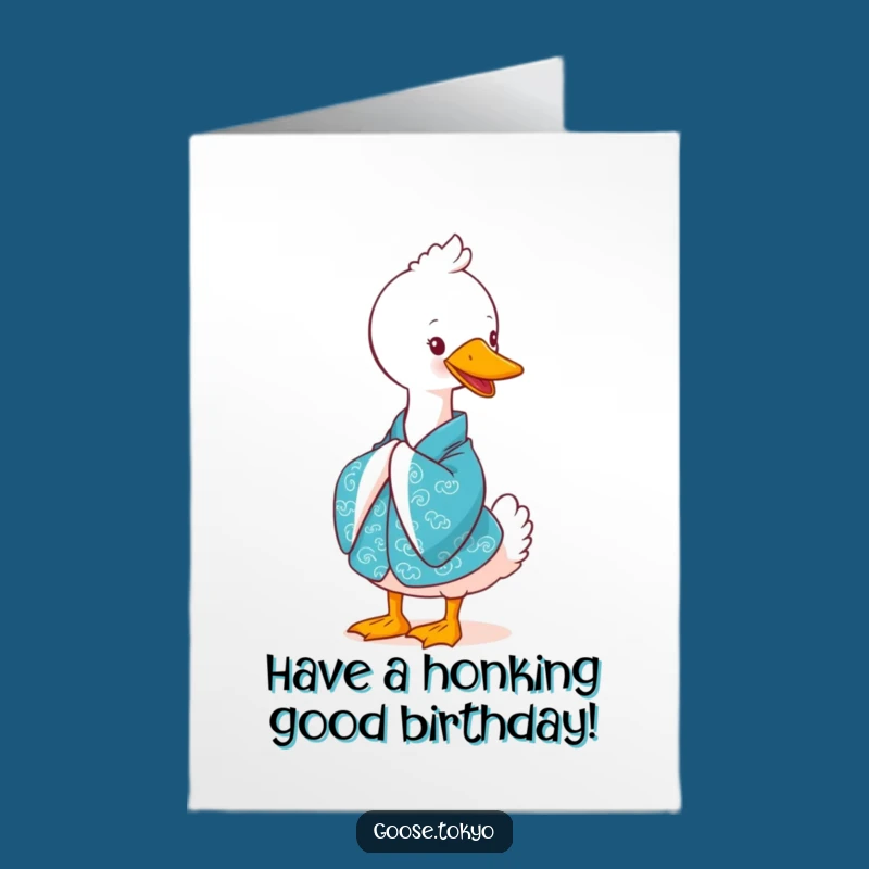 Free Printable Birthday Card: Cute Goose Bowing Funny & Elegant Downloadable Gift
