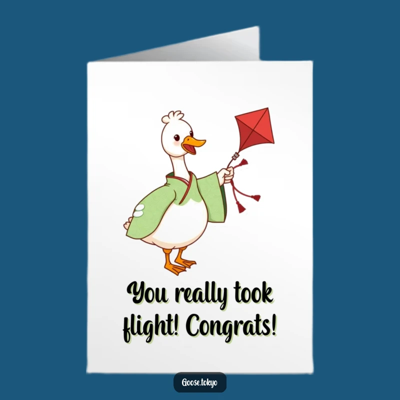 Free Printable Congratulations Card: Kite-Twirling Goose, Cheerful Downloadable Message
