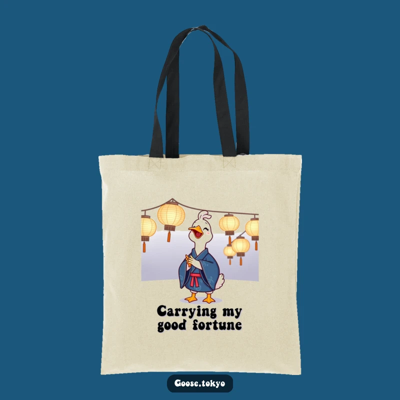 Funny Goose Kimono Tote Bag: Joyful Goose with Lanterns, Chic Funny Gift for Shoppers